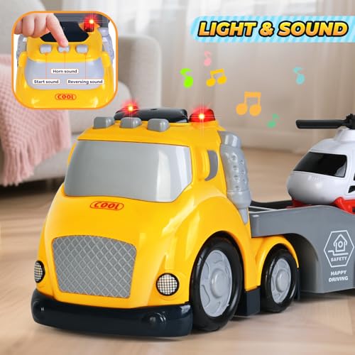 Toddlers Truck Toys,Boy Toys Gifts for 1 2 3 Years Old,5 in 1 Construction Transport Truck with Lights & Sounds,Ideal Birthday for Baby Toddler 12-18M+ - Thumbnail 3