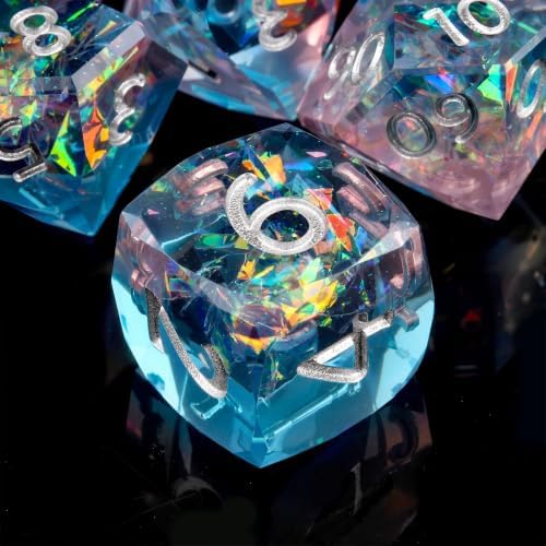 Haxtec Holographic DND Dice Set, 7 Pcs Diamond Cut Sparkling RPG Dice Gift — view 8