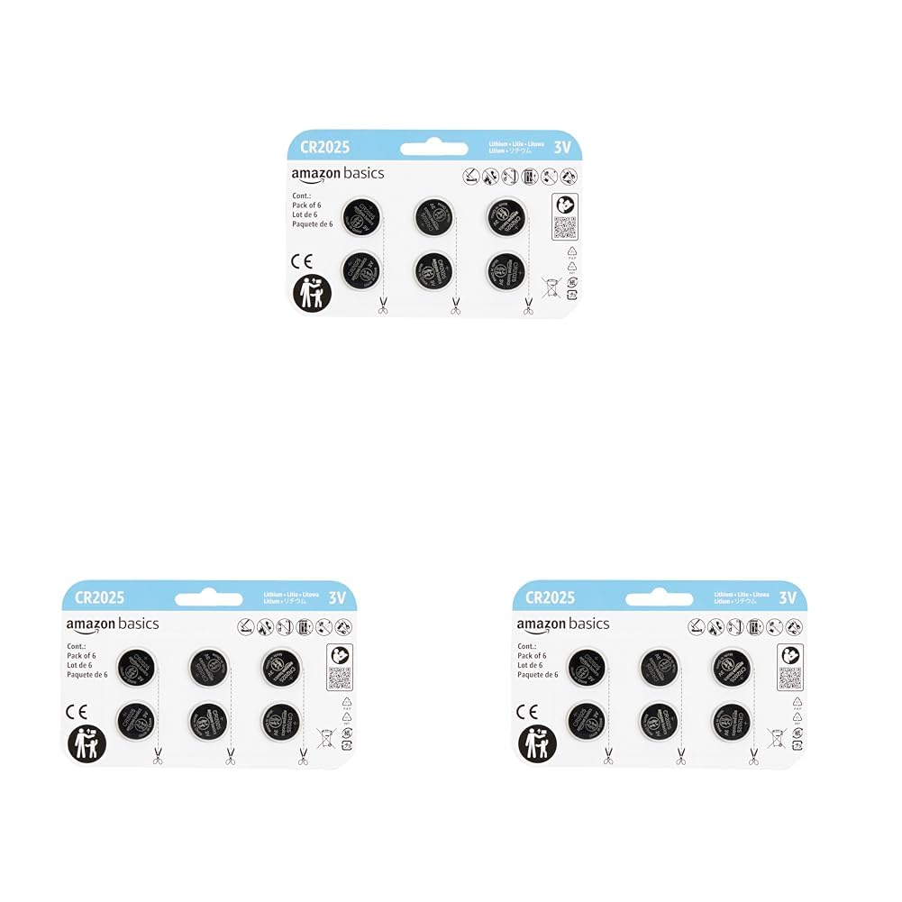 Amazon Basics 18-Pack CR2025 3V Lithium Coin Cell Batteries, Long Lasting Power, Mercury-Free, Child Safety Packaging