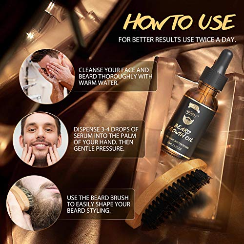 Beard Growth Oil With Biotin Caffeine Beard Oil For Men With Beard Brush Beard Growth Serum Stimulate Beard Growth Promote Hair Regrowth Best Gifts For Father Day Dad Men Husband Boyfriend #TOP6