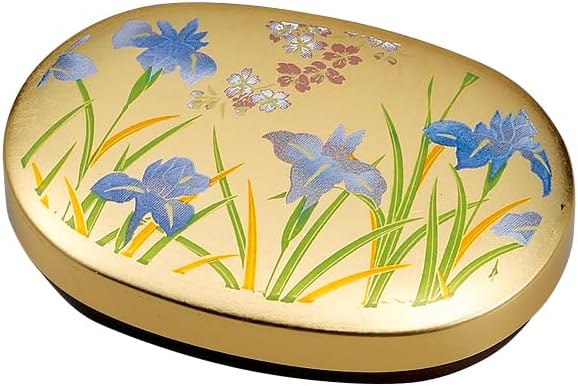 Nakatani Brothers Shokai Yamanaka Lacquerware with Oval Toothpick, Gold and Silver Foil Craft, Ayame 37-3508