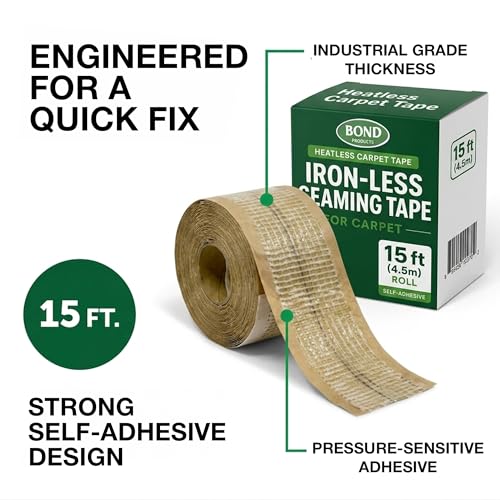 Image of Bond Carpet Seam Tape 15 Ft Roll, Heatless Seam Adhesive for Rug Binding | Self-Adhesive Heatless Carpet Seaming Tape - Strong Self-Adhesion - DIY Area Rug Binding, Joining, Repair & Upholstery
