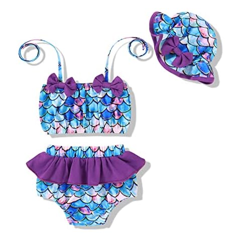 Tiny Cutey Infant Baby Girl Bikini Swimsuit 2 Piece Bathing Suit Halter Top Bikini Bottoms Swimming Suit (Purple-Mermaid, 6-12 Months) Cover