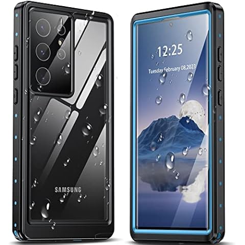 GOLDJU for Samsung Galaxy S23 Ultra Case, [IP68 Waterproof] Case [Dustproof] with [Built-in Screen Protector], [10FT Military Fully Body Shockproof] Phone Case for Galaxy S23 Ultra, Blue/Clear Cover