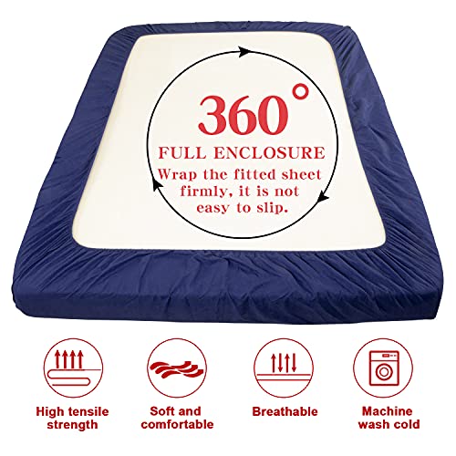 Ntbay 100% Brushed Microfiber Full Fitted Sheet, 1800 Super Soft And Cozy, Wrinkle, Fade, Stain Resistant Deep Pocket Fitted Bed Sheet Only, Navy Blue #TOP3