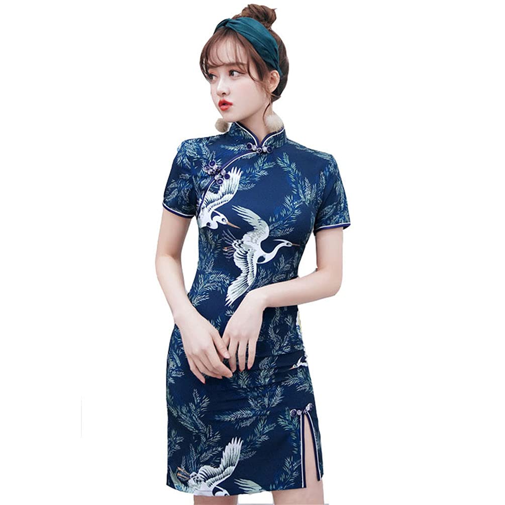 StarDYWomen's White Bodycon Cheongsam Cheongsam Dress Shawl Sleeve Wenhua Collar Side Slit Mini Dress