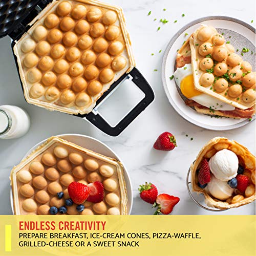 Bella 17175 Bubble Maker W, Rapid Quickly Make Fluffy 9” Authentic Hong Kong Breakfast Or Dessert, Healthy-Eco Non Stick Coating, Easy To Clean Waffle Iron, Cone Rack Included, White #TOP5