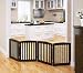 PAWLAND Wooden Freestanding Foldable Pet Gate for Dogs, 24 inch 4 Panel Step Over Fence, Dog Gate for The House, Doorway, Stairs, Extra Wide（Espresso)