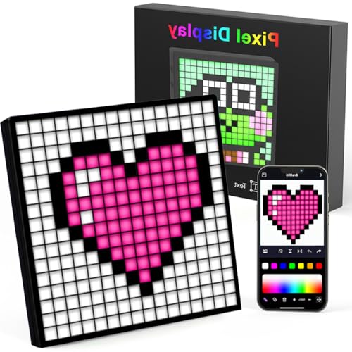 LED Pixel Display, 16x16 Pixel Art DIY Display Screen Matrix Panel with Fun Text and Digital Clock, RGB Cool Smart Led Display APP Control Creative Animation for Kids Adults Gaming Room Decor (Black)