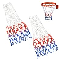 2-Stück Basketball Netz, Basketballnetz 12 Schlaufen, Basketballnetz für Standard Größe, Verstärktes Nylon Ballnetz Wetterfest, 3 Farbig Basketball Ersatznetz für Die Innen und Außenmontage Geeignet
