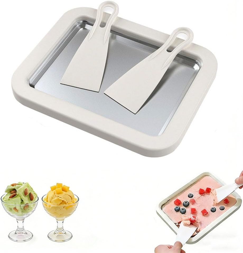 Rolled Ice Cream Maker, Stainless Steel Ice Cream Roller Maker with 2 Spatulas, Fast Cooling Non-Stick Tray for DIY Frozen Yogurt, Roll Ice Cream Maker Machine for Home Use, Easy Clean