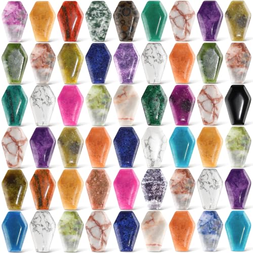 Nuenen 50 Pieces Coffin Crystals Worry Stones Bulk 1.2 Inch Gemstone Polished Coffin Pocket Stones Cabochons for Halloween Christmas Witch Craft Supplies Meditation Balancing Jewelry Decor