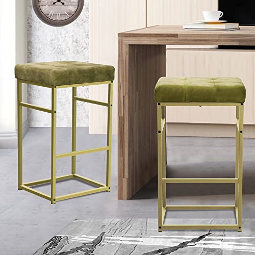 Leejay 30 Inch Green Counter Height Bar Stool With Gold Legs,Upholstered Kitchen Island Stool For Dining Room Living Room,Set Of 2 #TOP1