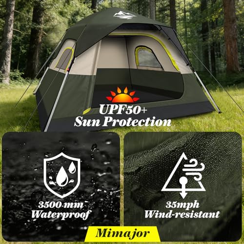 4-Person Instant Camping Tent - Waterproof Pop-Up Tents with Rainfly, Large Family Tent with Pre-Attached Poles, Quick Setup in 60 Seconds - Image 5
