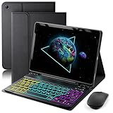 MicroTunk für Samsung Galaxy Tab A7 (2022/2020) 10.4 Zoll Hülle mit Kabelloses Bluetooth Beleuchtete Farbige Deutsch Tastatur (QWERTZ) und Maus, Backlit Keyboard Case