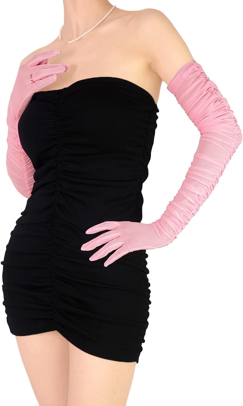 XXDingbsWomen's Sexy Sheer Gloves Mesh Tulle Super Long Gloves Opera Christmas Costume Party Dance Glove