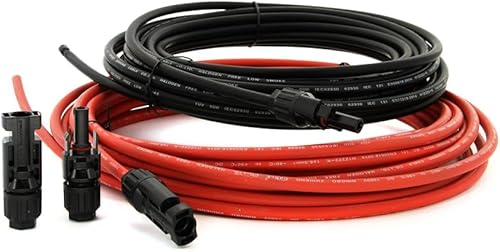 Cable de extensión para panel solar, calibre 10, 10 AWG, 5 pies, negro + 5 pies, cable de extensión de panel solar rojo, conectores solares