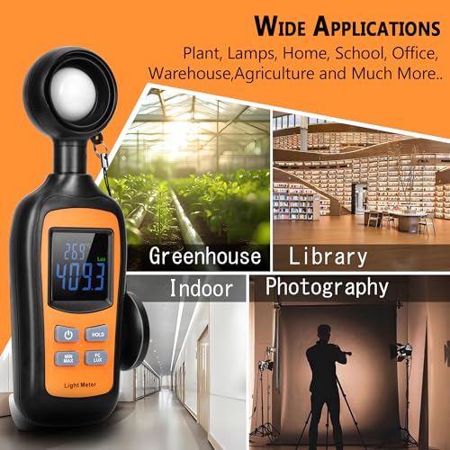 Handheld Digital Light Meter,4 Digit Color Screen Illuminance Meter with Ambient Temperature Measurer,Range up to 200,000 Lux Luxmeter,for Photography Plants Lighting Intensity Brightness Measurement