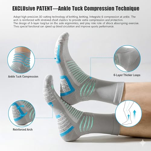 Image of Crew Socks for Women & Men Circulation, Ankle Compression for Diabetic and Neropathy Pain Relief, Swelling, Neuropathy, Runner, Nurses, Travel, Pregnancy, Flying - Grey