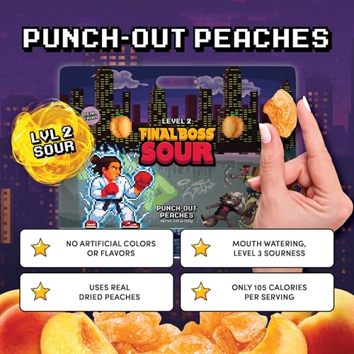 image for Final Boss Holiday Sour Candy | Level 2 Punch-Out Peaches, 4 Pack - So