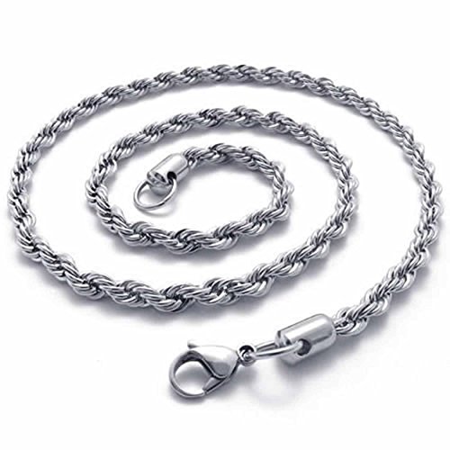 Collier chaîne argent en acier inoxydable style corde 5mm pour homme durable