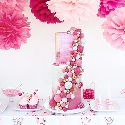 113 Pcs 5 Size Colorful Balls Cake Topper Foam Ball Cake Decorations Ball Shaped Cake Insert Topper For Birthday Baby Shower Wedding Decoration Supplies (Gold Pink White Hot Pink) #TOP3