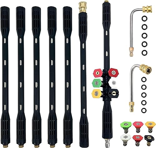 Pressure Washer Extension Wand - 9 Pack Gutter Cleaning Tools Extension Wand Power Washer Replacement Lance with 5 Nozzle Tips 1/4 Quick Connect 4000PSI