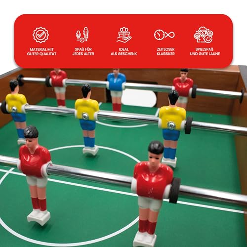 Kyto Kickertisch Kinder und Erwachsene, Mini Tischkicker, Tischfussball 51x31x10 cm, aus Holz, Inkl. 2X Kicker Bälle