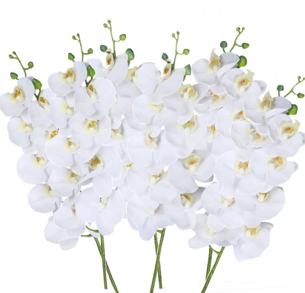 27" Artificial Phalaenopsis Flowers 6 Pcs White Perhaps Faint Yellow Artificial Orchid Flowers Stem Plants for Home Décor