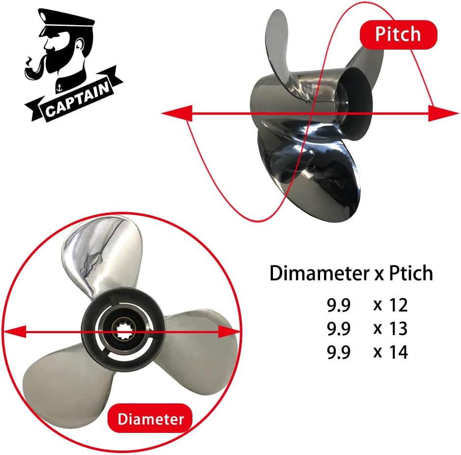 Boatman Boat Polished Stainless Propeller fit Tohatsu Outboard Engines 9.9HP-250 HP 3 Blades RH/LH