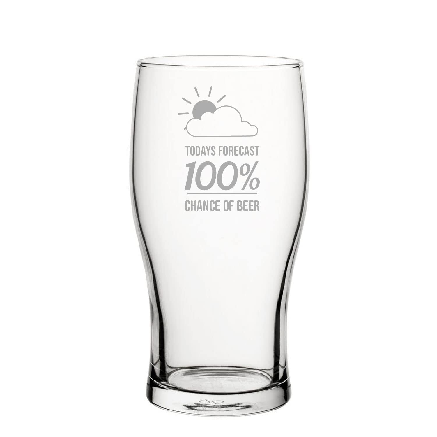 Verre à bière humoristique gravé, 100 % Chance of Beer, pinte de tulipe, peut contenir jusqu'à 568 ml, cadeau pour lui, papa, fête des pères, coffret cadeau, gravé au Royaume-Uni