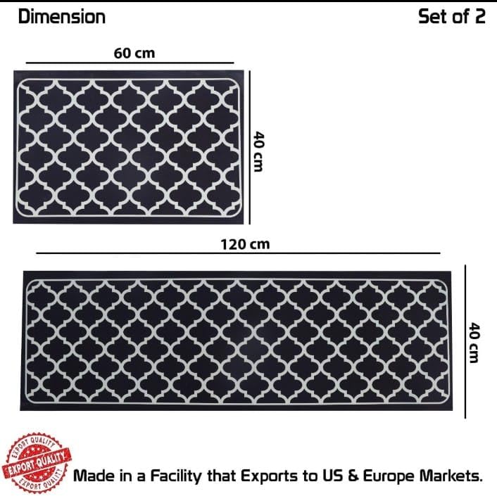 Image of HomeCloud Rubber Rectangular Kitchen Mats For Floor Set Of 2 Pcs | Non-Skid, Soft Absorbent Rugs For Kitchen, Laundry, And Hallway | 120X40Cm, 40X60Cm| 4Mm Thickness (Trap Black)
