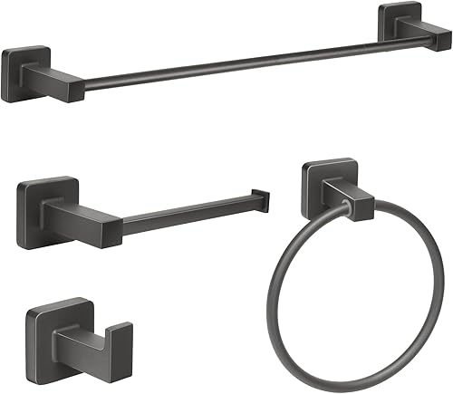 Juego de accesorios de baño de 4 piezas, juego de toallero, incluye barra de toalla de 24 pulgadas, anillo para toallas, ganchos para toallas de