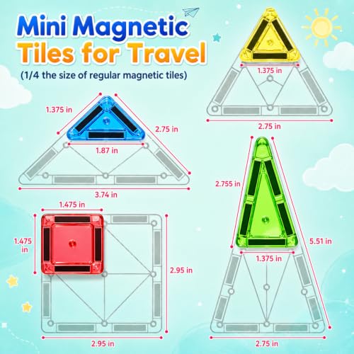 Image of Mini Magnetic Tiles 50PCS Travel Magnetic Building Blocks for Kids Ages 3+ | mini magnetic tiles, travel friendly, metal storage box, strong sealed magnets, non toxic abs, stem toy, gift for kids 3+