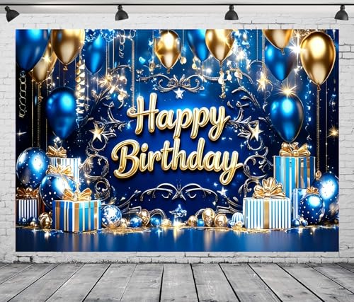 Fondo de cumpleaños azul y dorado 7x5 pies miniatura 3