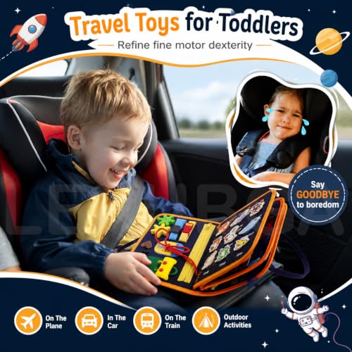 Image of 10 in 1 Toddler Busy Board Montessori Toys for Boys & Girls Busy Book Activity Board for Fine Motor Skills Sensory Learning Educational Toy Preschool Learning Travel Toy Birthday Gift