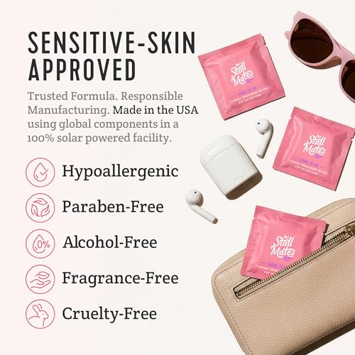 Image of Stall Mates Feminine Fresh - Flushable Wipes, Individually Wrapped Cleansing Travel Friendly PH balanced Unscented with Sunflower, Rosemary and Aloe (30 on-the-go singles)
