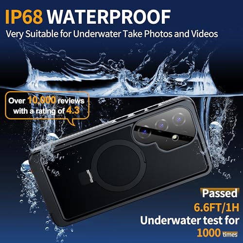 Image of ANTSHARE IP68 Waterproof Case for Samsung Galaxy S25 Ultra [2025] - with Kickstand - MagSafe Compatible, Built-in Screen /Lens Protector - Shockproof Full Body Protection for Swimming /Outdoor, Black