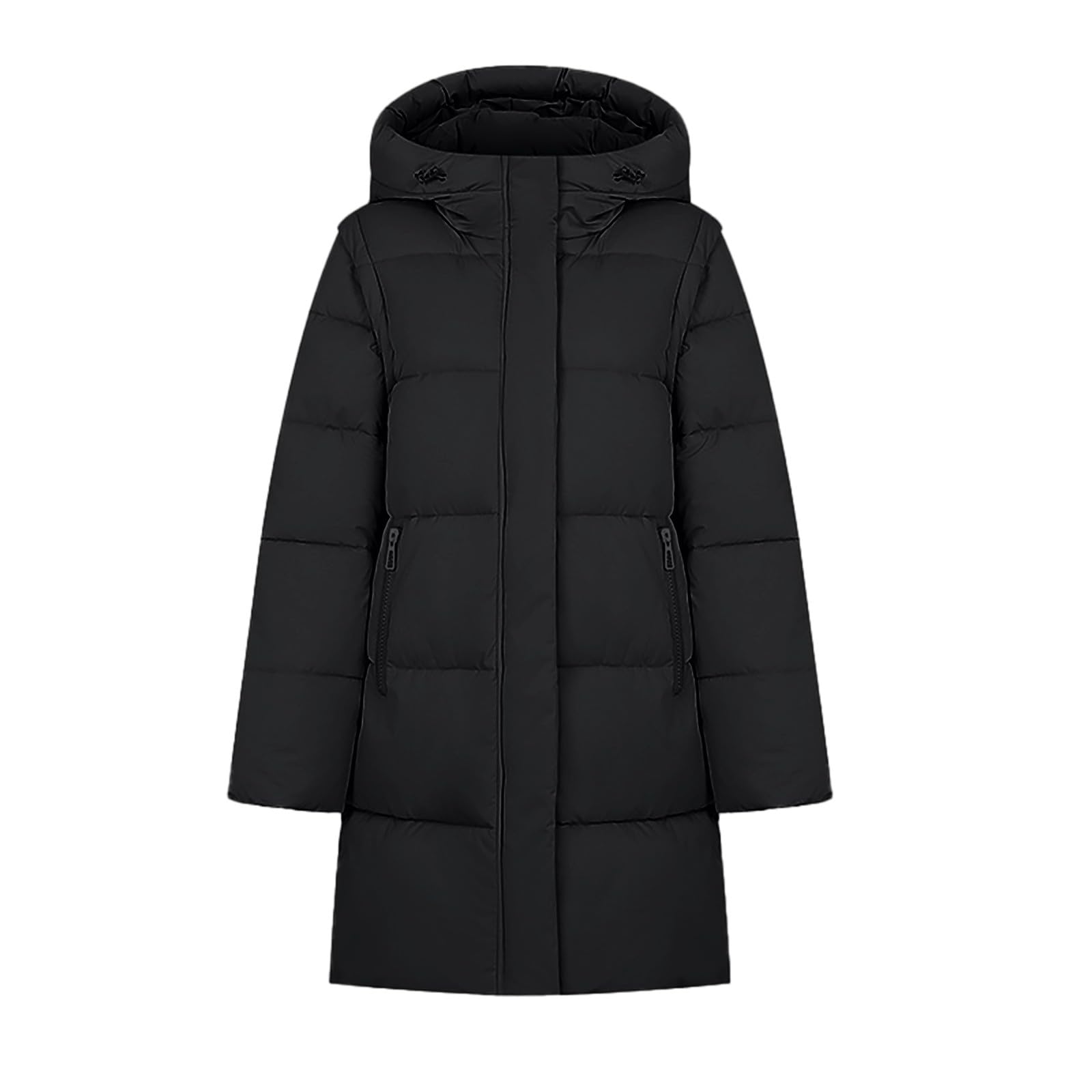 Giacche imbottite per le donne invernali di media lunghezza piumino cappotto con zip chiusura con bottoni cappotti caldi trapuntati giacca con cappuccio con maniche rimovibili Capispalla oversize