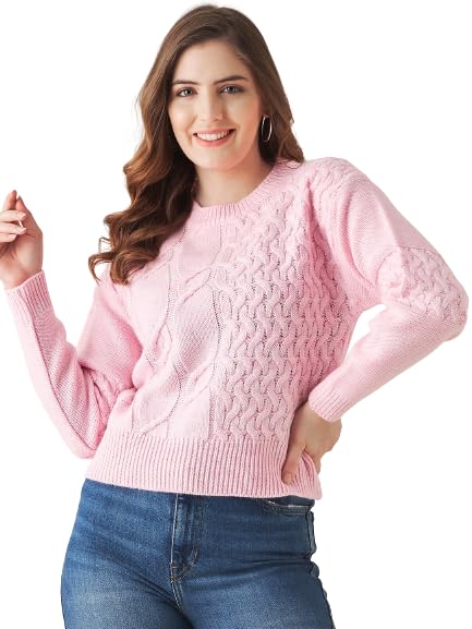 Image of Modeve Self Design Round Neck Casual Women Crop Top Sweater||Winterwear||