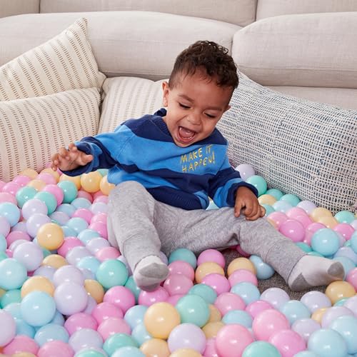 Image of Amazon Basics BPA-Free Ball Pit Balls with Storage Bag, Crush-Proof Plastic for Toddlers Kids 12+ Months Play, 6 Pastel Colors, Pack of 400