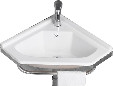 Wall Mounted Bathroom Sink, Small Corner Vanity Cabinet,Ceramic Vessel for Space Cabinet Set Design,for Basement Rv Business Restaurant-Cold Alone-41 * 58 * 14cm