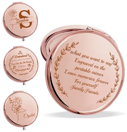 STREADVE Presentes personalizados para mulher, espelho compacto gravado, espelho de maquilhagem, presente personalizado para o dia da mãe, mãe, sua namorada, aniversário, graduação, desenhe o seu
