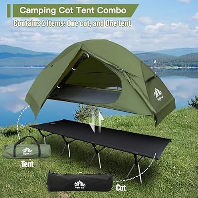 Night Cat Camping Cot Tent - سرير كومبو مقاوم للماء لشخص واحد خارج الأرض للبالغين خيام سهلة الإعداد