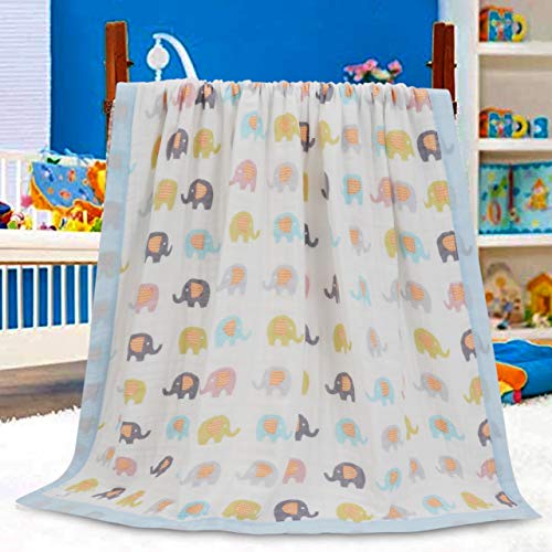 Image of Kassy Pop Printed 6 Layer Bamboo Muslin Blanket Cum Swaddling Towel for Baby, Toddlers | 70% Bamboo, 30% Cotton | AC Quilt, Multi-Purpose Blanket | 110cm x 110cm (Elephant Print)