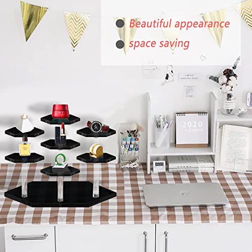 Tounalker 2Pack Acrylic Display Stands For Figures, 7-Tier Clear Acrylic Display Risers Shelf, Hexagon Action Figure Display Riser Stand Collectibles Organizer Holder For Cosmetic Pop Vendor (Black) #TOP5