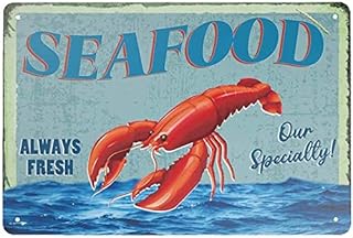 ZMKDLL Seafood Lobster Ocean Always Fresh Rustic Retro Vintage Metal Tin Sign Bar Kitchen Yard Wall Decor 12X8 Inch