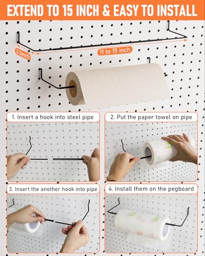 Incly 100Pcs Black Pegboard Wall Organizer Kit, 24X24 Inch Metal Pegboard Panels Utility Tool Organizer With Hooks & Paper Towel Holder thumb #5