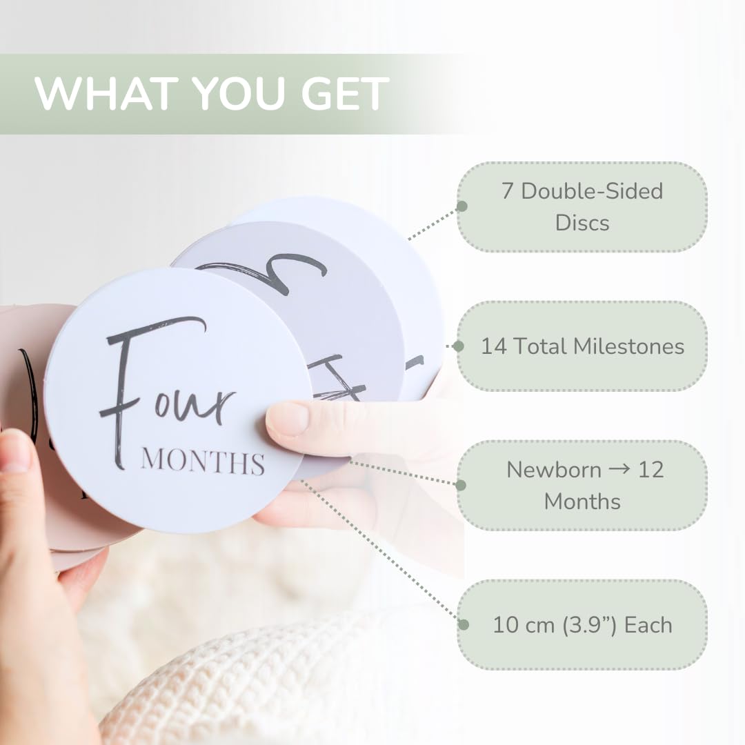 Tiny Trees® Baby Milestone Cards – 7 Double-Sided Milestone Baby Cards Signs for Monthly Photos – Gender Neutral Newborn Baby Gifts – Tear-Resistant Keepsake Baby Milestone Discs (0–12 Months) — view 5