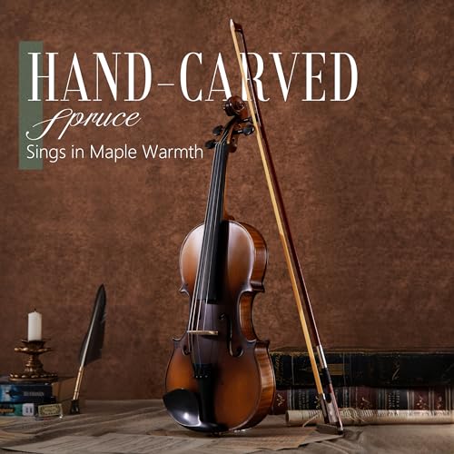 Image of AKLOT Handcrafted Flamed Maple Violin: Full Size Matte Fiddle, Acoustic Advanced 4 /4 Violin Kit with Ebony Bow, Solid Wood Shoulder Rest, Lesson Book, Hard Case, Extra Strings, Tuner (VRT-AdvAR)